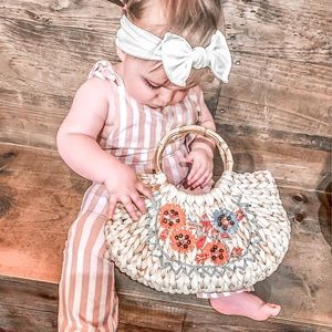 Floral Woven Clutch with Bamboo Handles